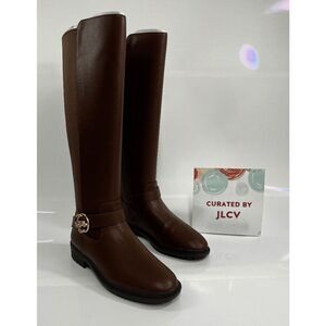 COACH Women's Farrah Wide Calf Logo Buckle Riding Boots - Walnut 6B